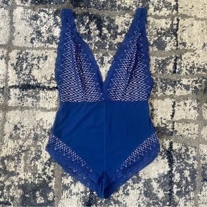 Free People Lace Royal Blue Bodysuit Size M